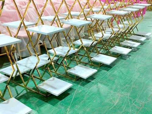 Gold Frame Freestanding Display Stand with Stone Bases 01