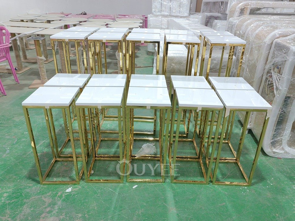 Gold Frame Freestanding Display Stand with Stone Bases 02