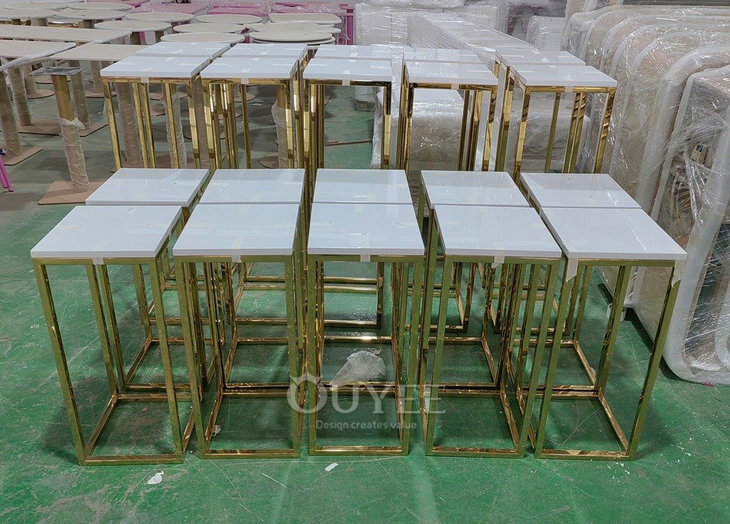 Gold Frame Freestanding Display Stand with Stone Bases 03