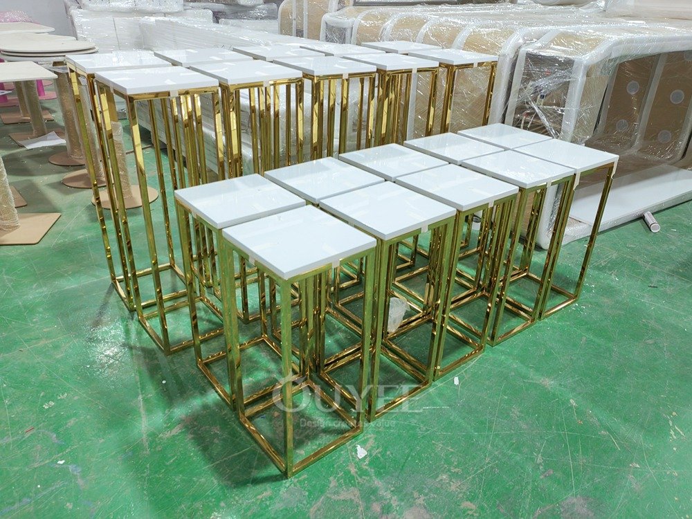 Gold Frame Freestanding Display Stand with Stone Bases 04