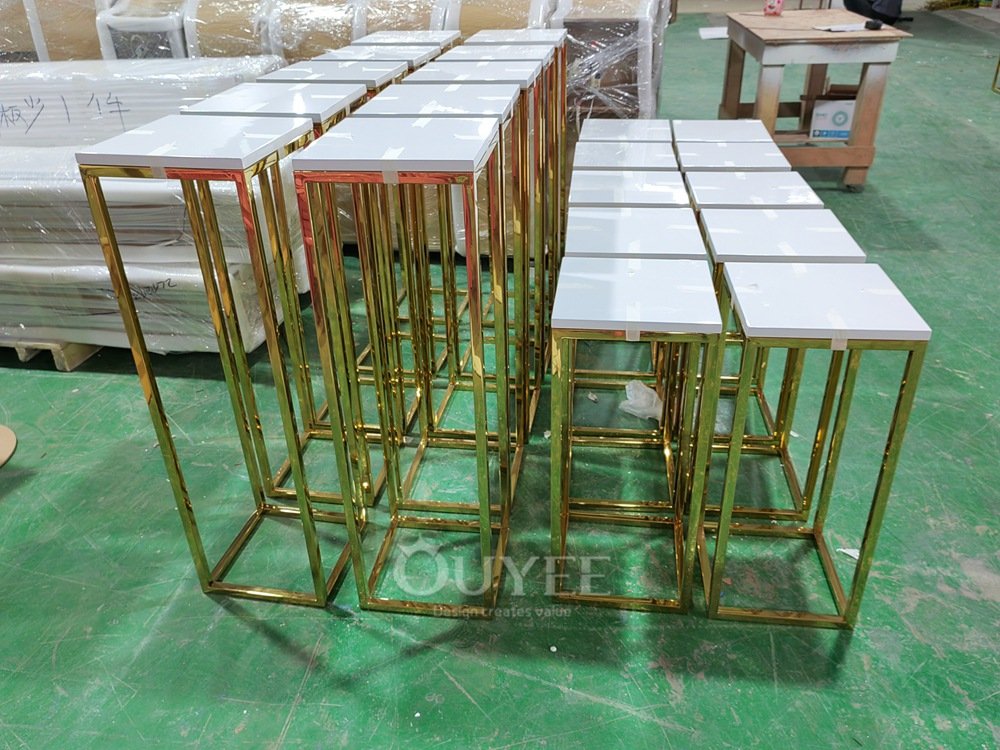 Gold Frame Freestanding Display Stand with Stone Bases 05