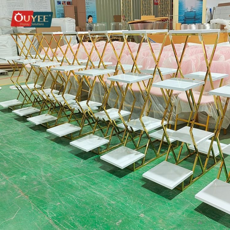 Gold Frame Freestanding Display Stand with Stone Bases | Custom Display ...