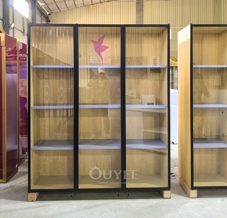 Gold Framed Tall Glass Display Cabinet Set 01