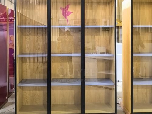 Gold Framed Tall Glass Display Cabinet Set 01