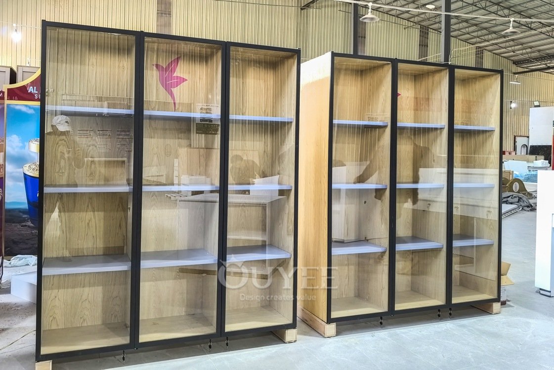 Gold Framed Tall Glass Display Cabinet Set 02