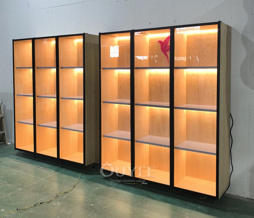 Gold Framed Tall Glass Display Cabinet Set 03