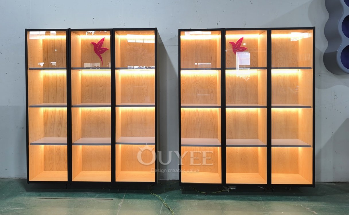Gold Framed Tall Glass Display Cabinet Set 04