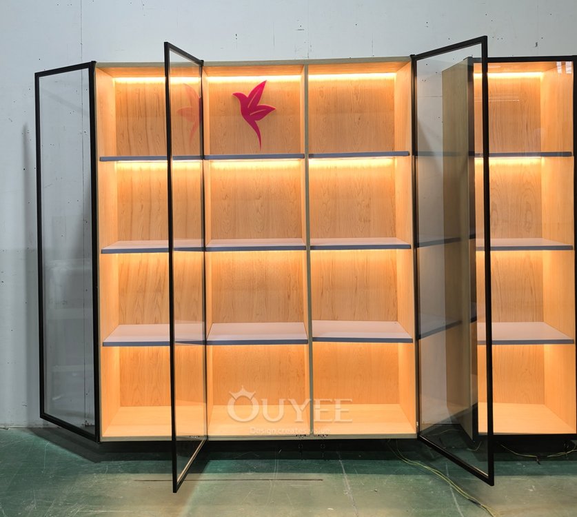 Gold Framed Tall Glass Display Cabinet Set 05