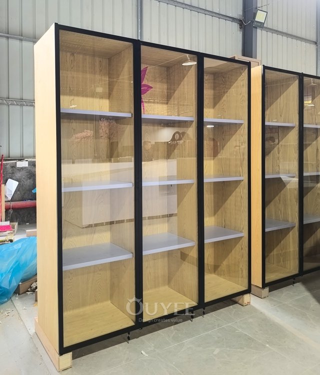 Gold Framed Tall Glass Display Cabinet Set 06