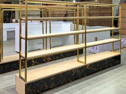 Gold Freestanding Tiered Display Rack 01