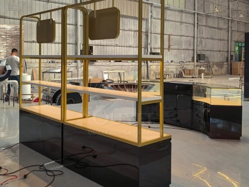 Gold Island Display Rack with Glass Counters 01