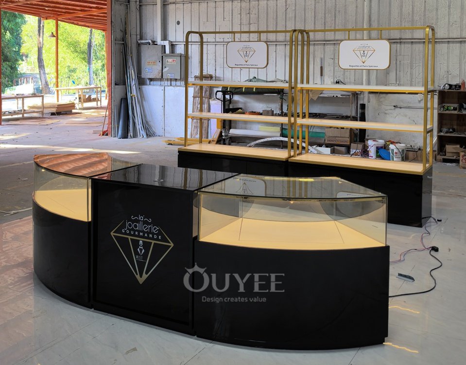 Gold Island Display Rack with Glass Counters 02