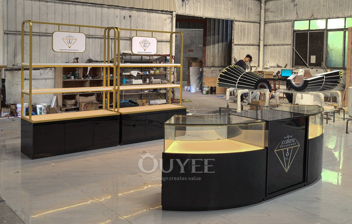 Gold Island Display Rack with Glass Counters 03