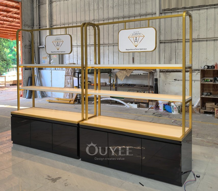 Gold Island Display Rack with Glass Counters 04