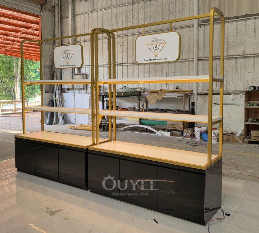 Gold Island Display Rack with Glass Counters 05