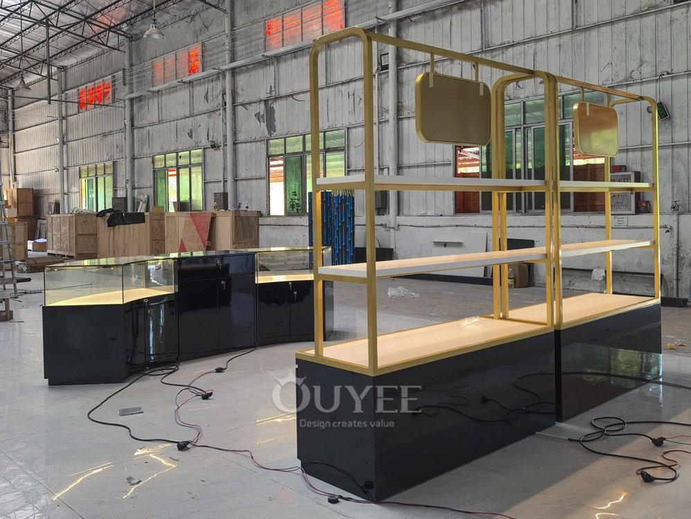 Gold Island Display Rack with Glass Counters 06