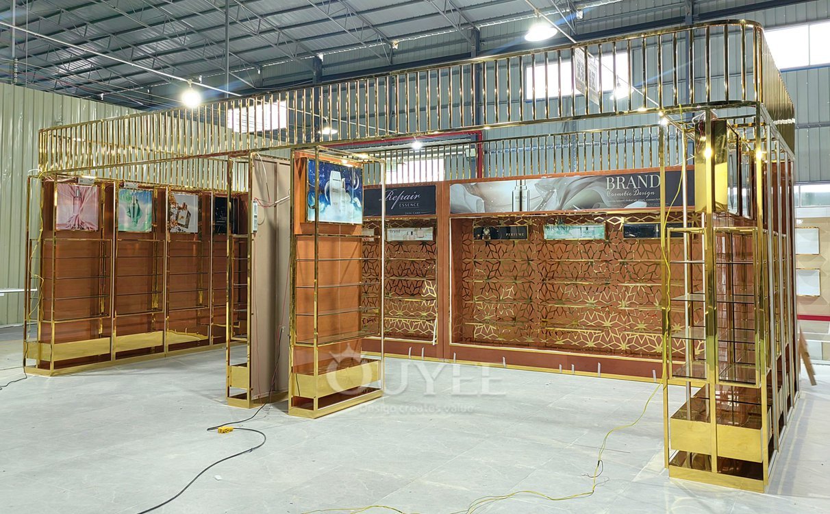 Gold Luxury Cosmetic Store Display Rack 01