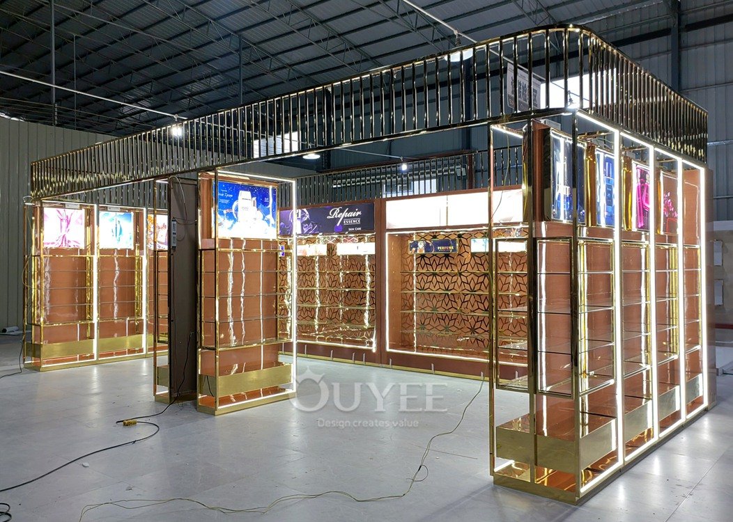 Gold Luxury Cosmetic Store Display Rack 04