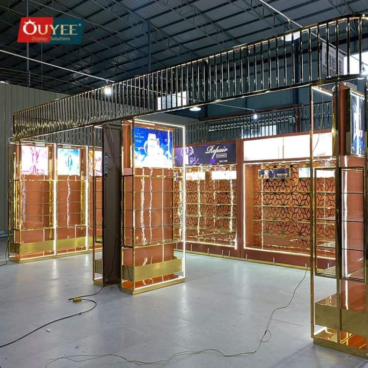 Gold Luxury Cosmetic Store Display Rack | Custom Display Rack Manufacturer