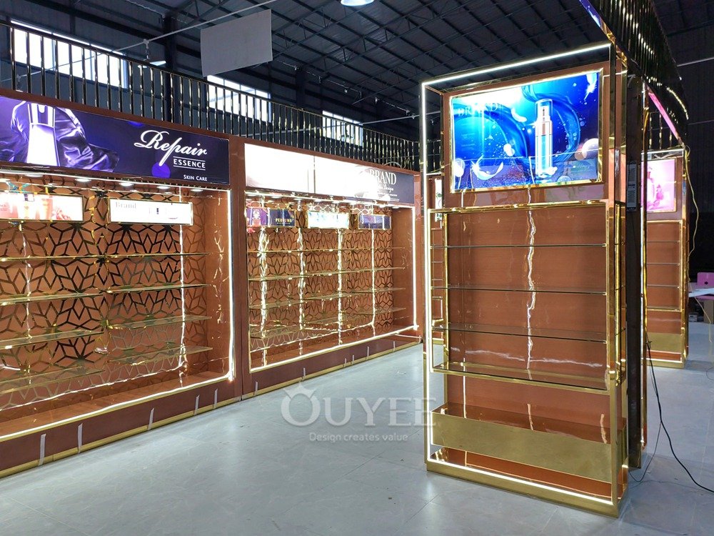 Gold Luxury Cosmetic Store Display Rack 05