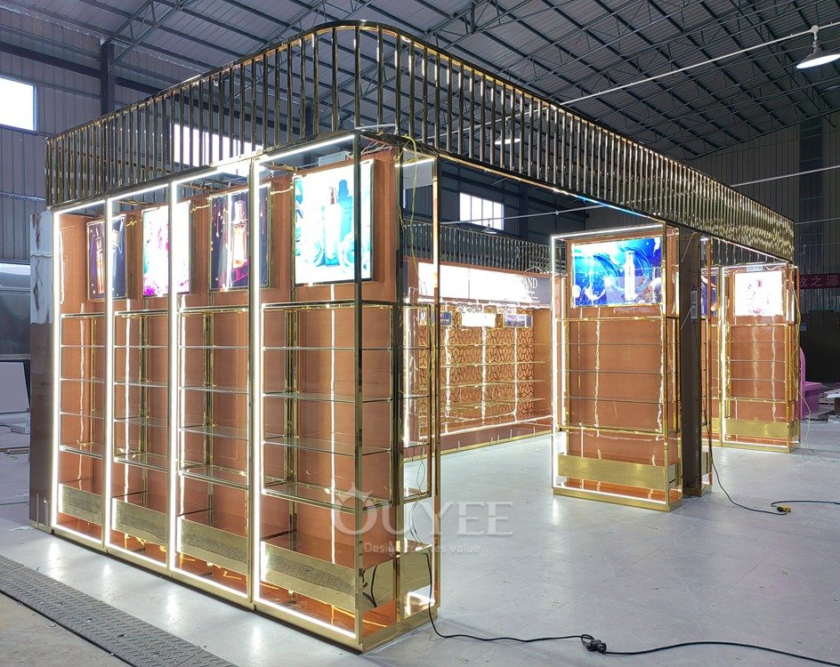 Gold Luxury Cosmetic Store Display Rack 08