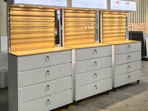 Gray Backlit Drawer Display Stand Wall Unit 01