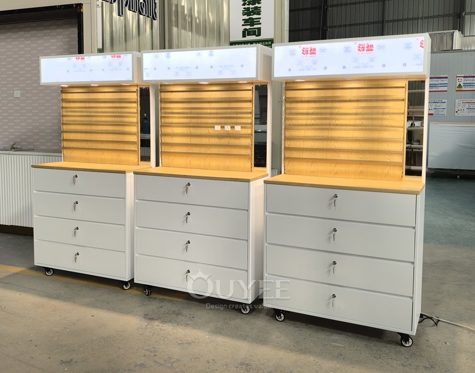 Gray Backlit Drawer Display Stand Wall Unit 02