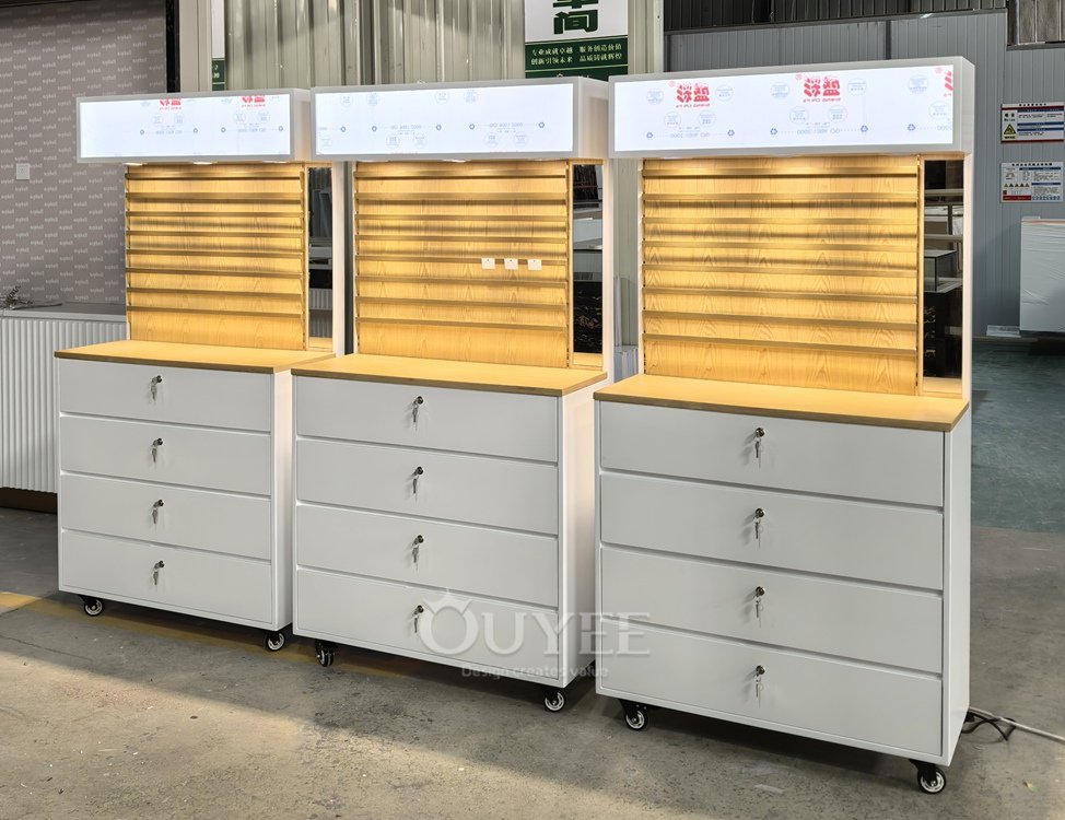 Gray Backlit Drawer Display Stand Wall Unit 03