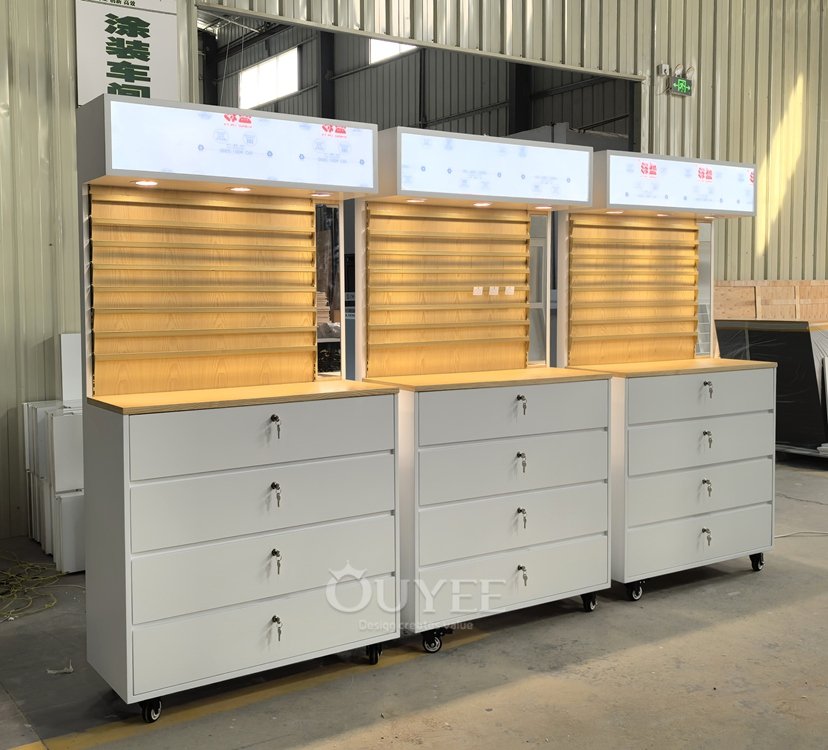 Gray Backlit Drawer Display Stand Wall Unit 04