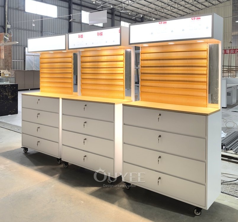 Gray Backlit Drawer Display Stand Wall Unit 06