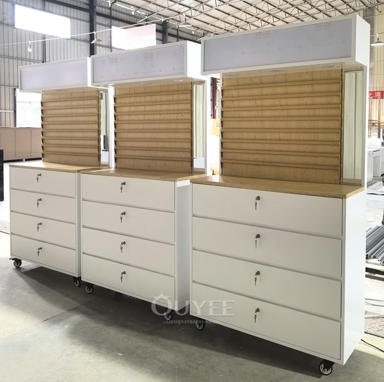 Gray Backlit Drawer Display Stand Wall Unit 07