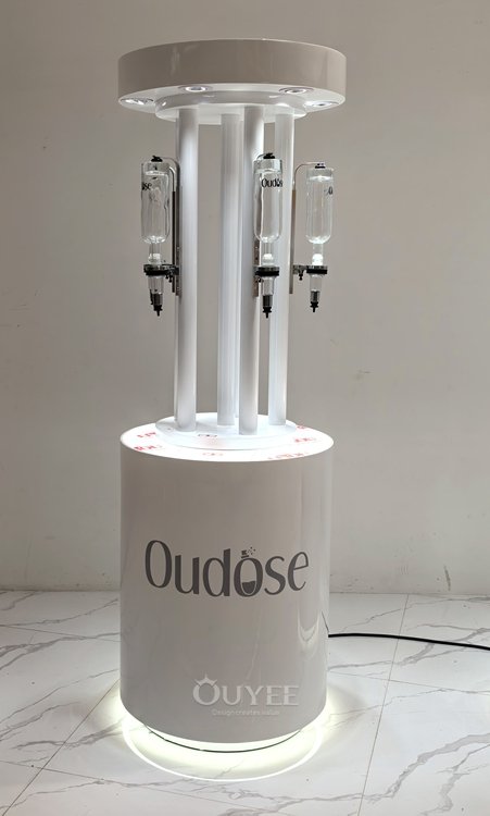 Illuminated Cylindrical Cosmetic Display Stand with Hooks 01