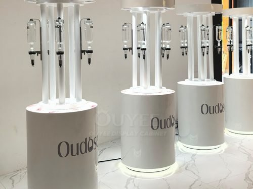 Illuminated Cylindrical Cosmetic Display Stand with Hooks 01
