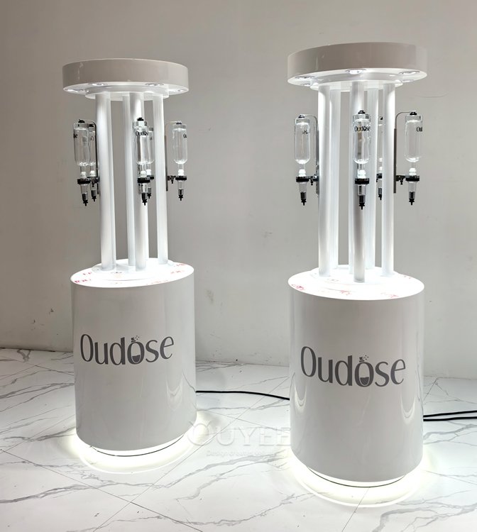 Illuminated Cylindrical Cosmetic Display Stand with Hooks 04