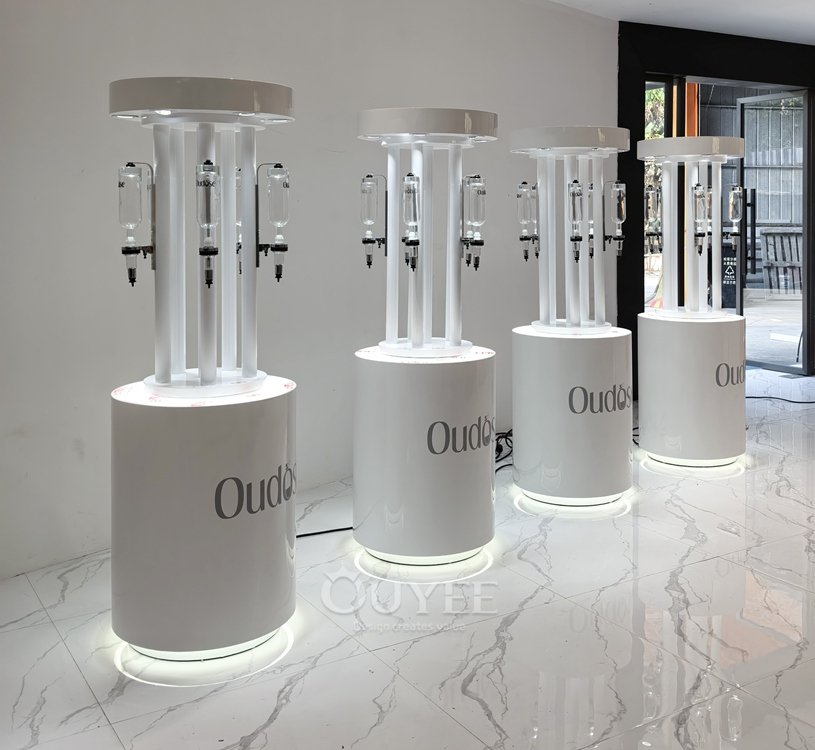 Illuminated Cylindrical Cosmetic Display Stand with Hooks 06