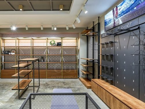 Industrial Wood Apparel Display Rack Set 01