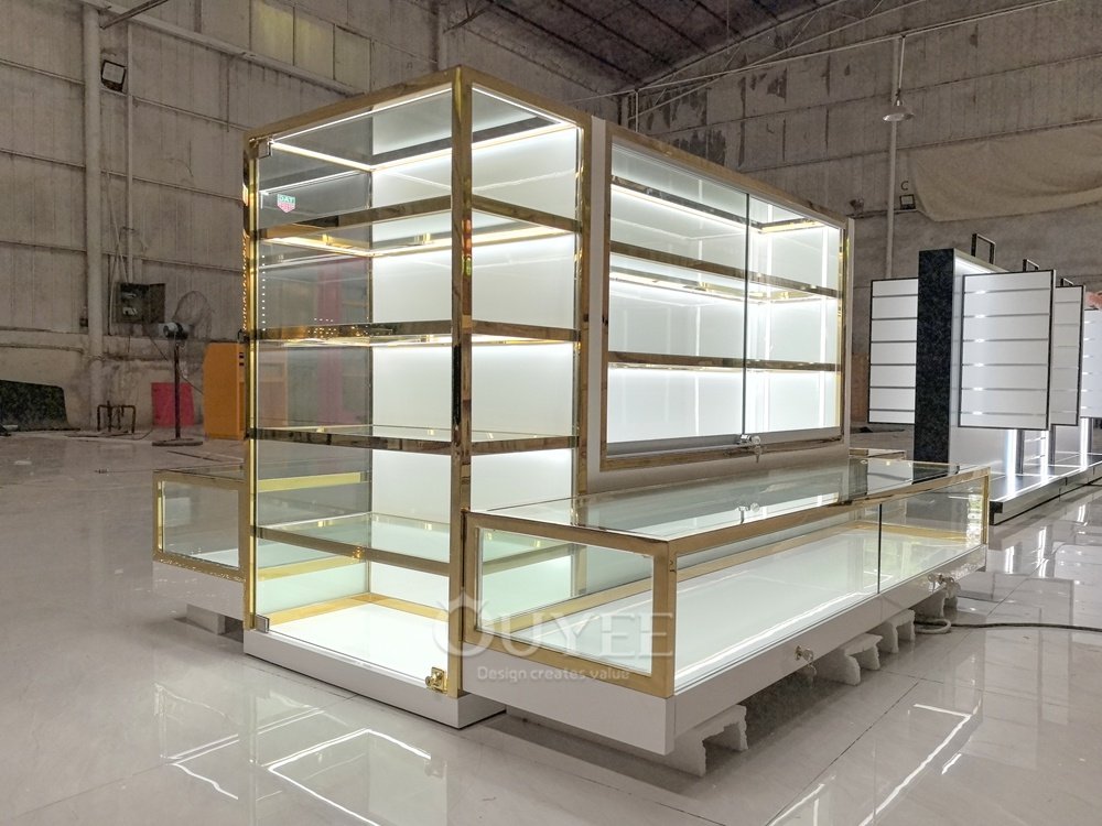 Luxury Gold Frame Wall Glass Showcase with Base Counter 03