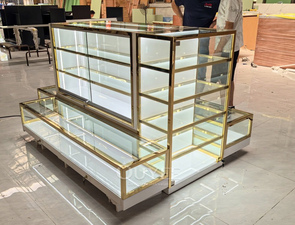 Luxury Gold Frame Wall Glass Showcase with Base Counter 04