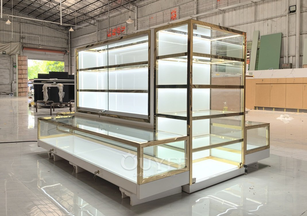 Luxury Gold Frame Wall Glass Showcase with Base Counter 07