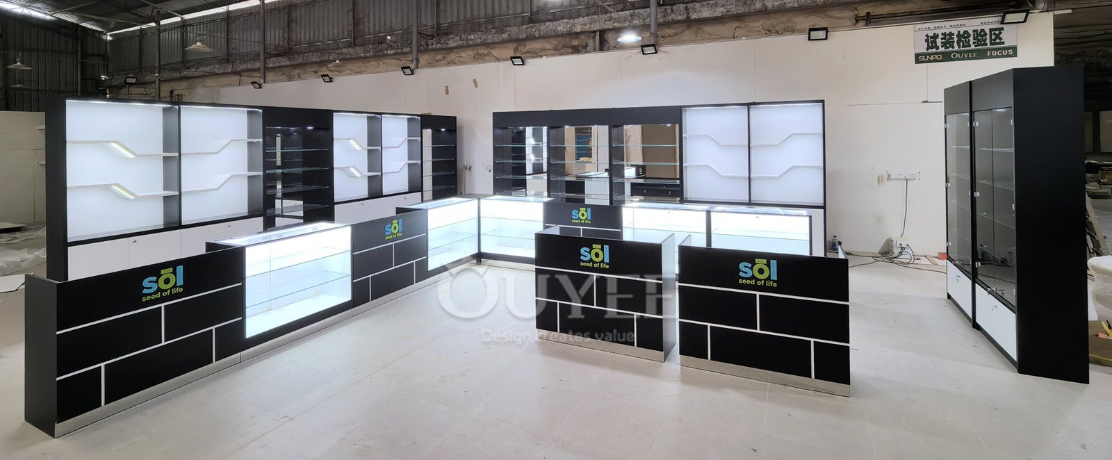 Matte Black Glass Tower Display Cabinet with Locking Doors 02