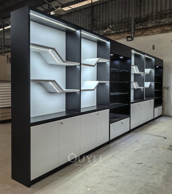 Matte Black Glass Tower Display Cabinet with Locking Doors 04