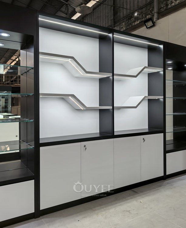 Matte Black Glass Tower Display Cabinet with Locking Doors 05