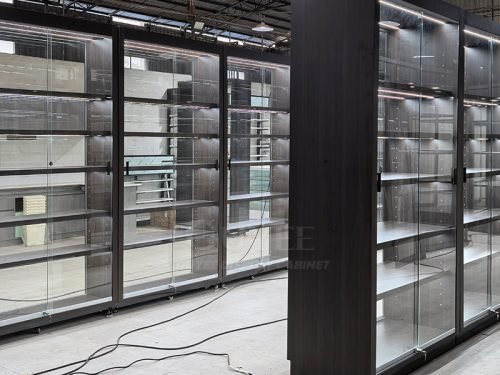 Modular Aisle Glass Display Cabinet with Black Frame 01