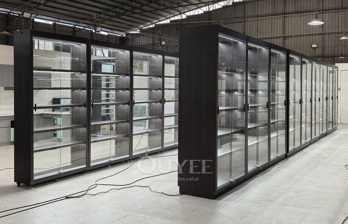Modular Aisle Glass Display Cabinet with Black Frame 03