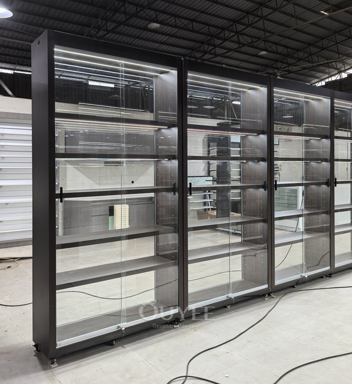 Modular Aisle Glass Display Cabinet with Black Frame 05