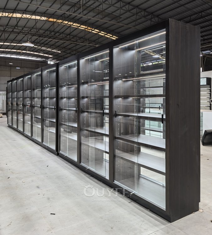 Modular Aisle Glass Display Cabinet with Black Frame 06