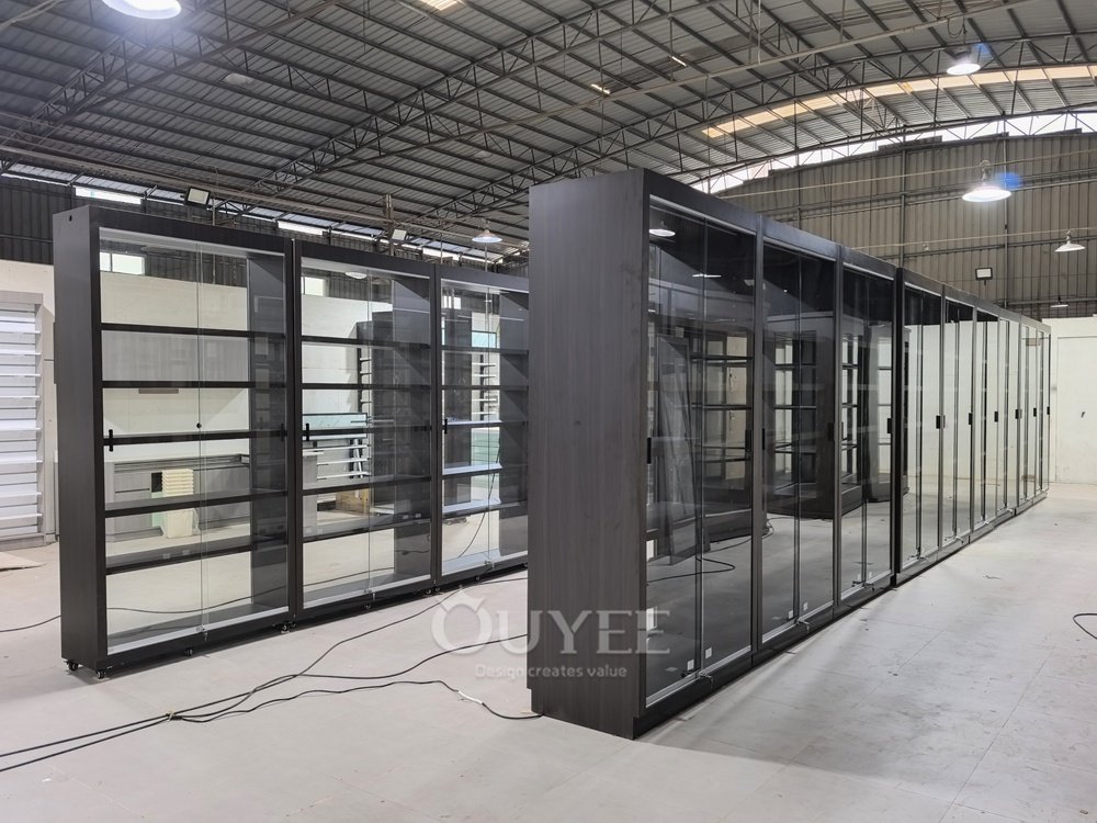 Modular Aisle Glass Display Cabinet with Black Frame 07