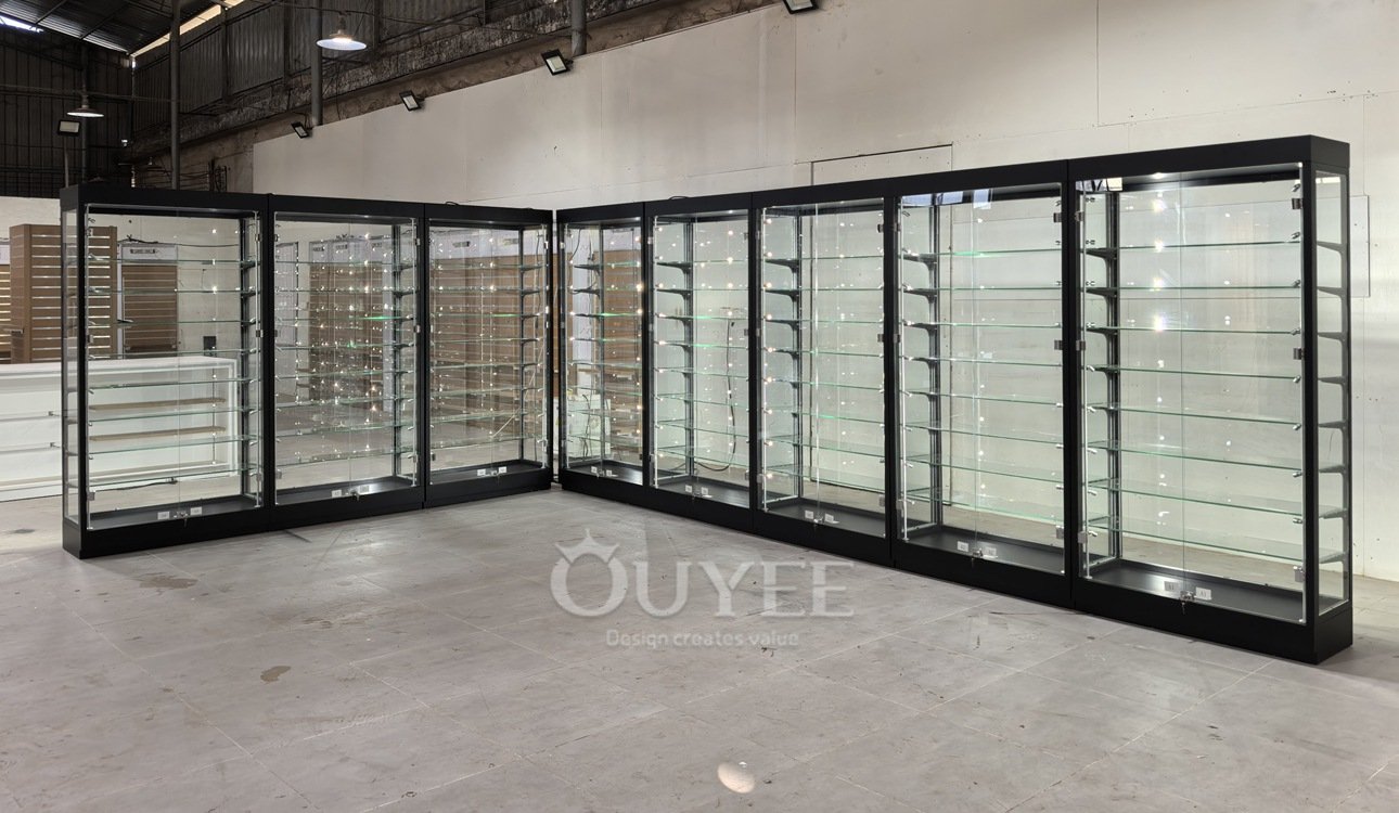 Modular Black Glass Display Cabinet Corner Run 01