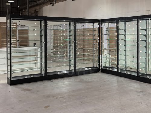Modular Black Glass Display Cabinet Corner Run 01