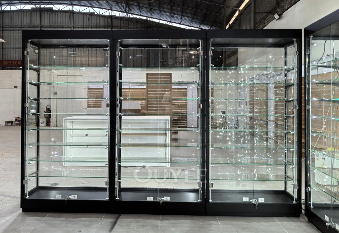 Modular Black Glass Display Cabinet Corner Run 02
